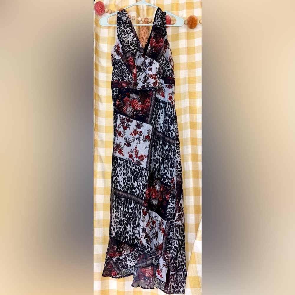 Y2k vtg 90’s size 1X floral/animal print patchwork maxi midi body con dress EUC